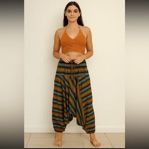 Harem Drop Crotch Striped Neutral Multicolor Striped, Pockets Unisex size S/M